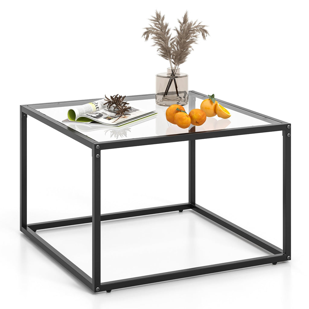 27.5 Inch Home Square Tea Table with Heavy-duty Metal Frame