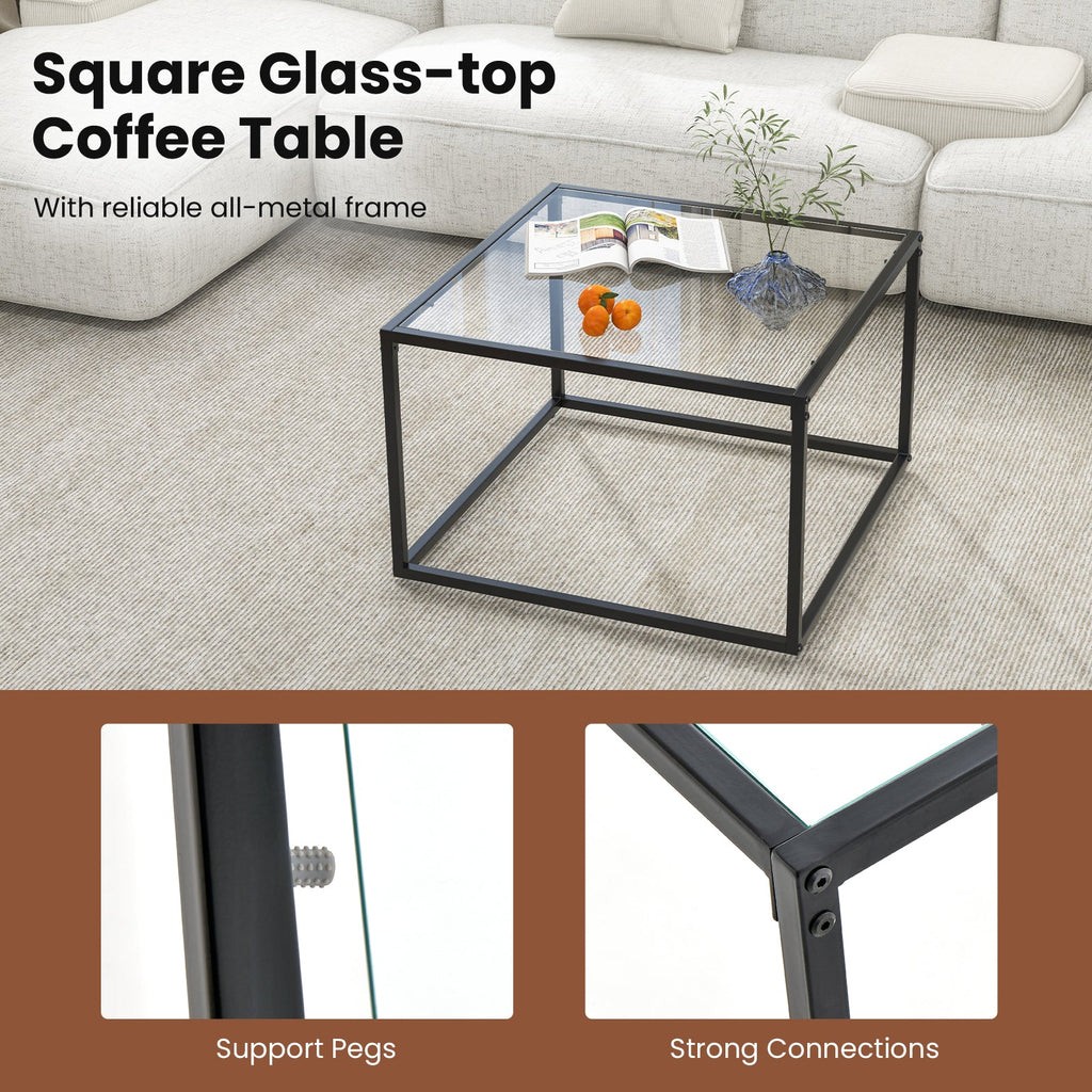 27.5 Inch Home Square Tea Table with Heavy-duty Metal Frame