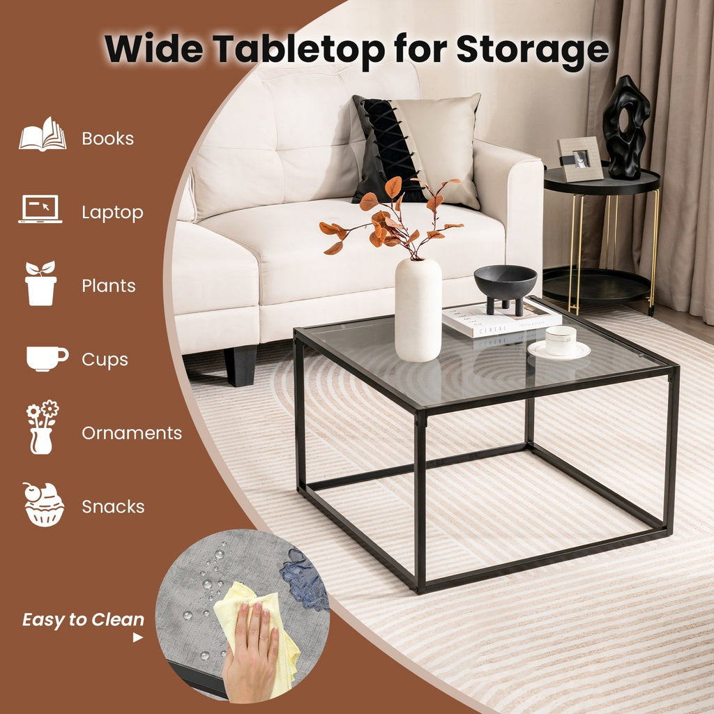 27.5 Inch Home Square Tea Table with Heavy-duty Metal Frame