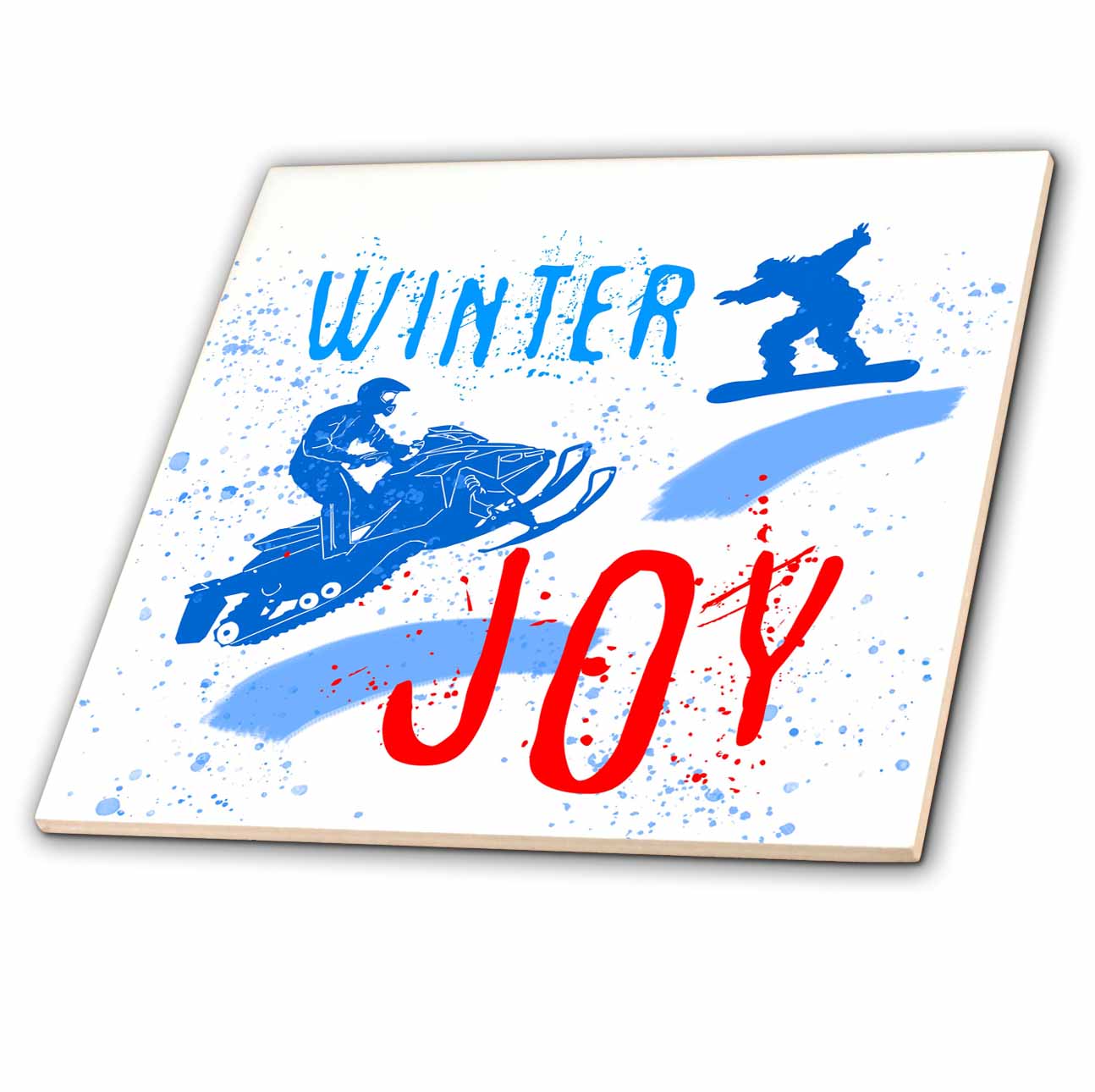 3dRose Alexis Design - Sport Winter - Snowmobile, Snowboard, Snow. Winter Joy Colorful Text. Winter Sport - Tiles