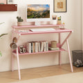Space Saving Computer Desk with Monitor Stand and Extra Storage Shelf for Work Study