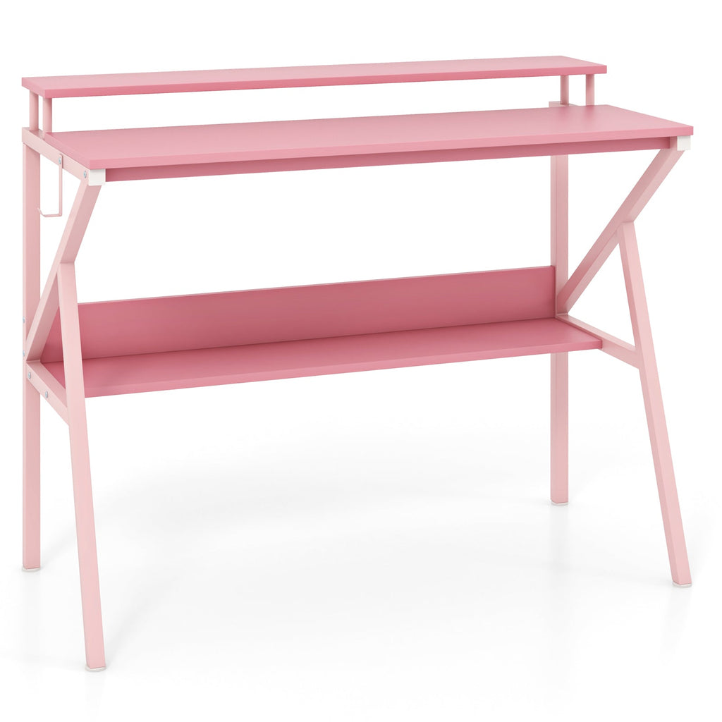 Space Saving Computer Desk with Monitor Stand and Extra Storage Shelf for Work Study