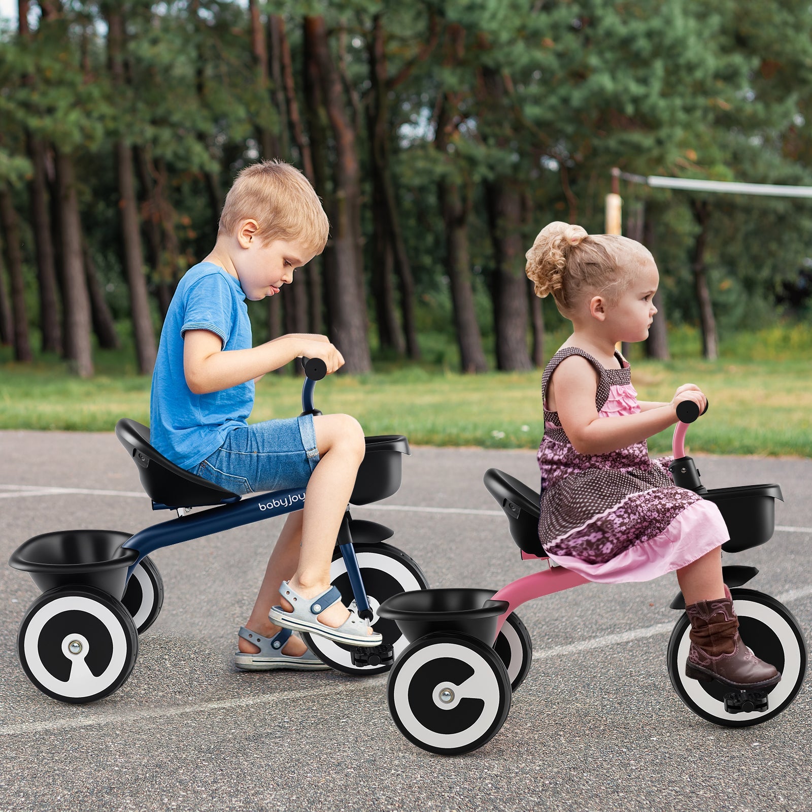 Toddler Tricycle with Adjustable Seat and Storage Baskets for 1.5-5 Years Old