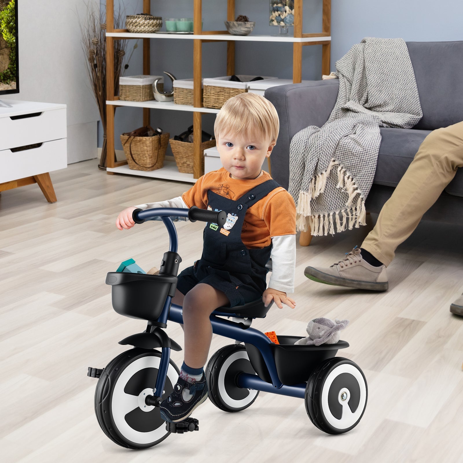 Toddler Tricycle with Adjustable Seat and Storage Baskets for 1.5-5 Years Old