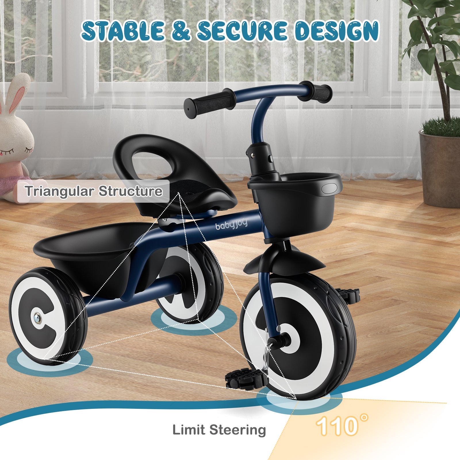 Toddler Tricycle with Adjustable Seat and Storage Baskets for 1.5-5 Years Old