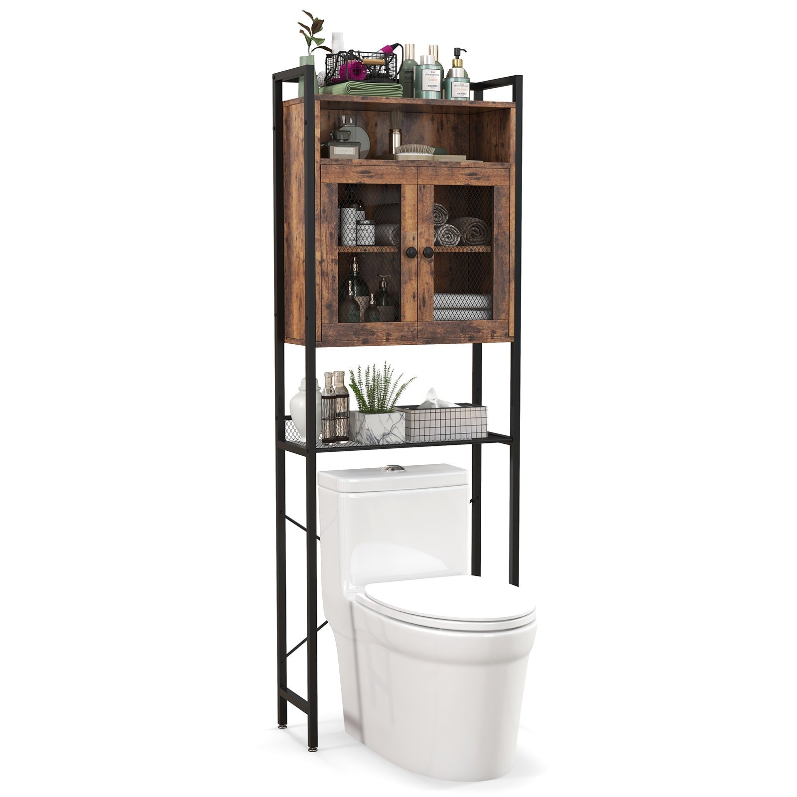 Over-The-Toilet Storage Cabinet with Heavy-Duty Metal Frame 2-door Freestanding