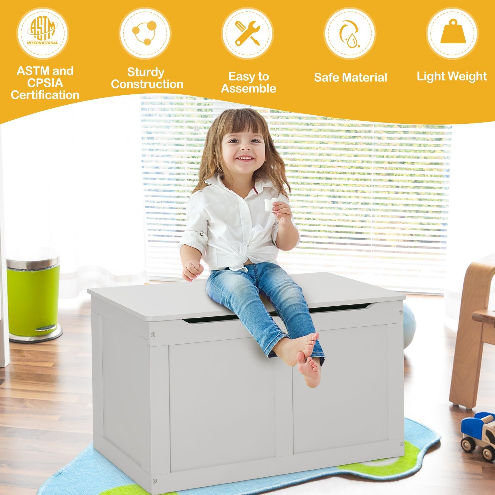 Safety Hinge Wooden Chest Organizer Toy Storage Box