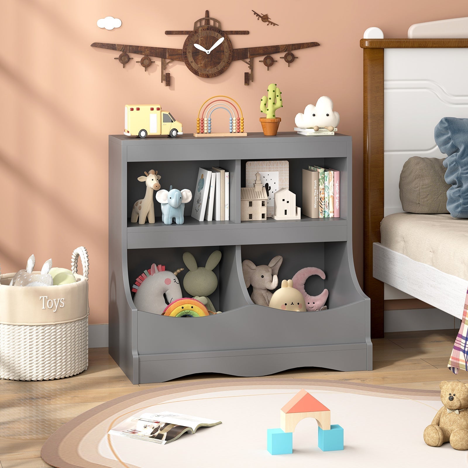 Toy Storage Organizer 4-Cubby Kids Bookcase for Toys and Books