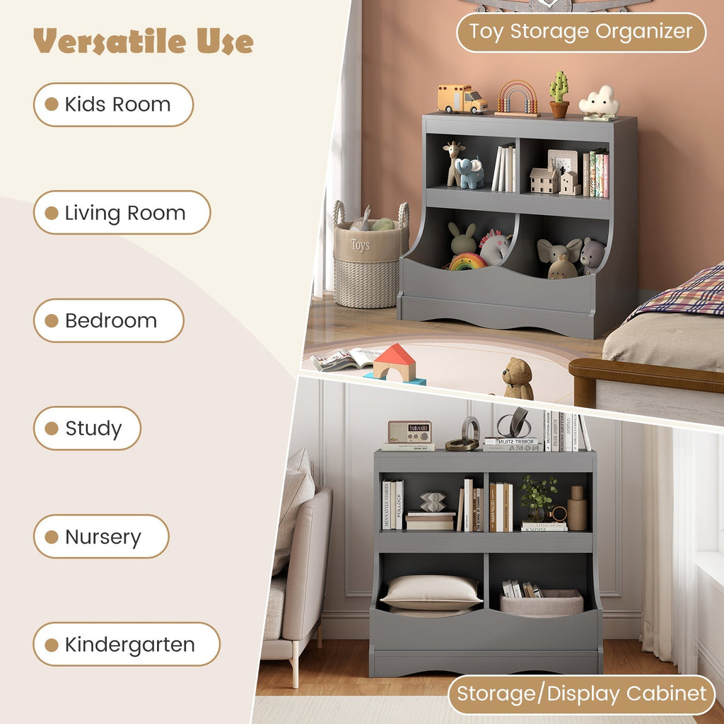 Toy Storage Organizer 4-Cubby Kids Bookcase for Toys and Books
