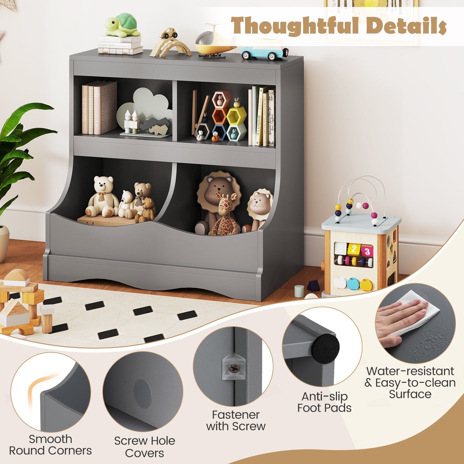 Toy Storage Organizer 4-Cubby Kids Bookcase for Toys and Books