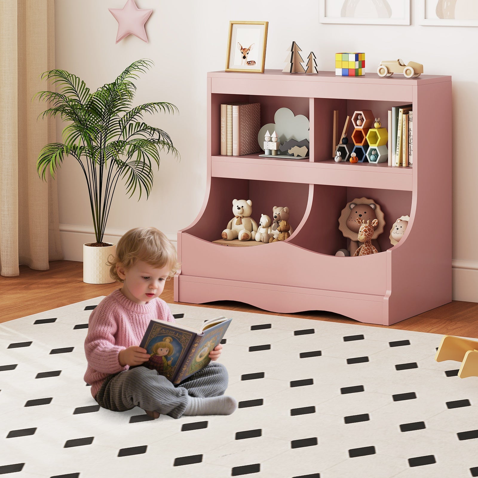 Toy Storage Organizer 4-Cubby Kids Bookcase for Toys and Books