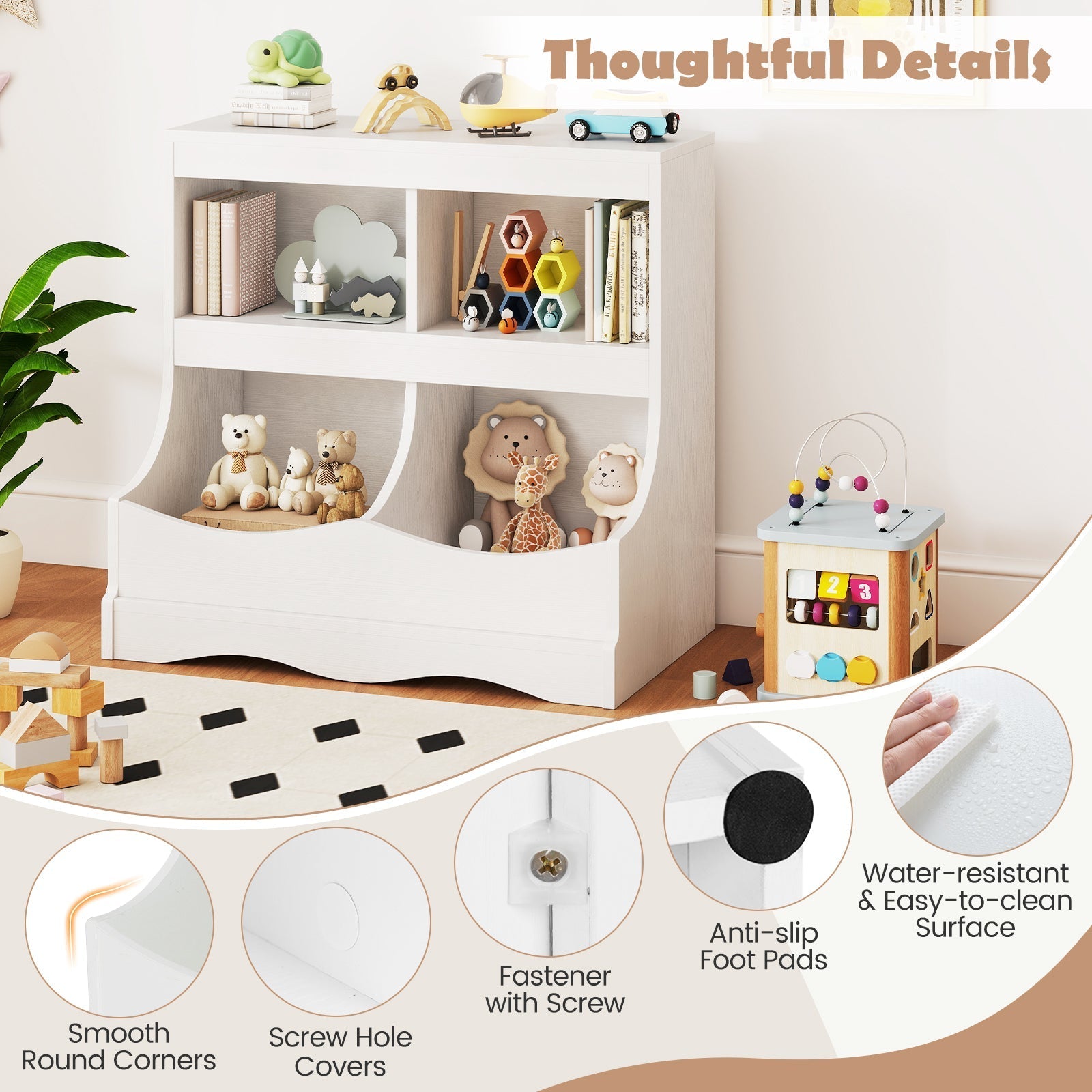 Toy Storage Organizer 4-Cubby Kids Bookcase for Toys and Books