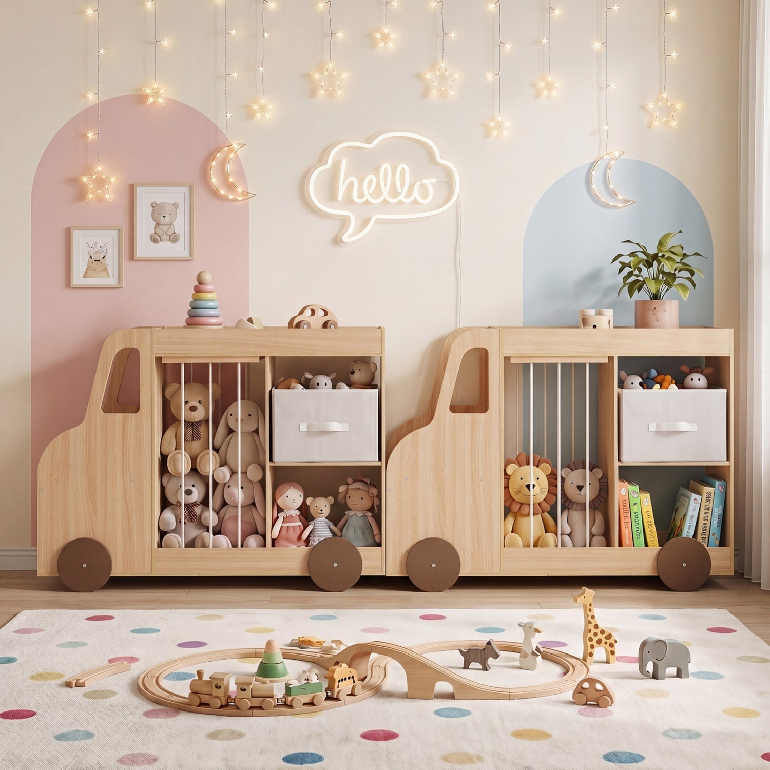 Kids Toy Storage Organizer with Wheels and Stuffed Animal Bin