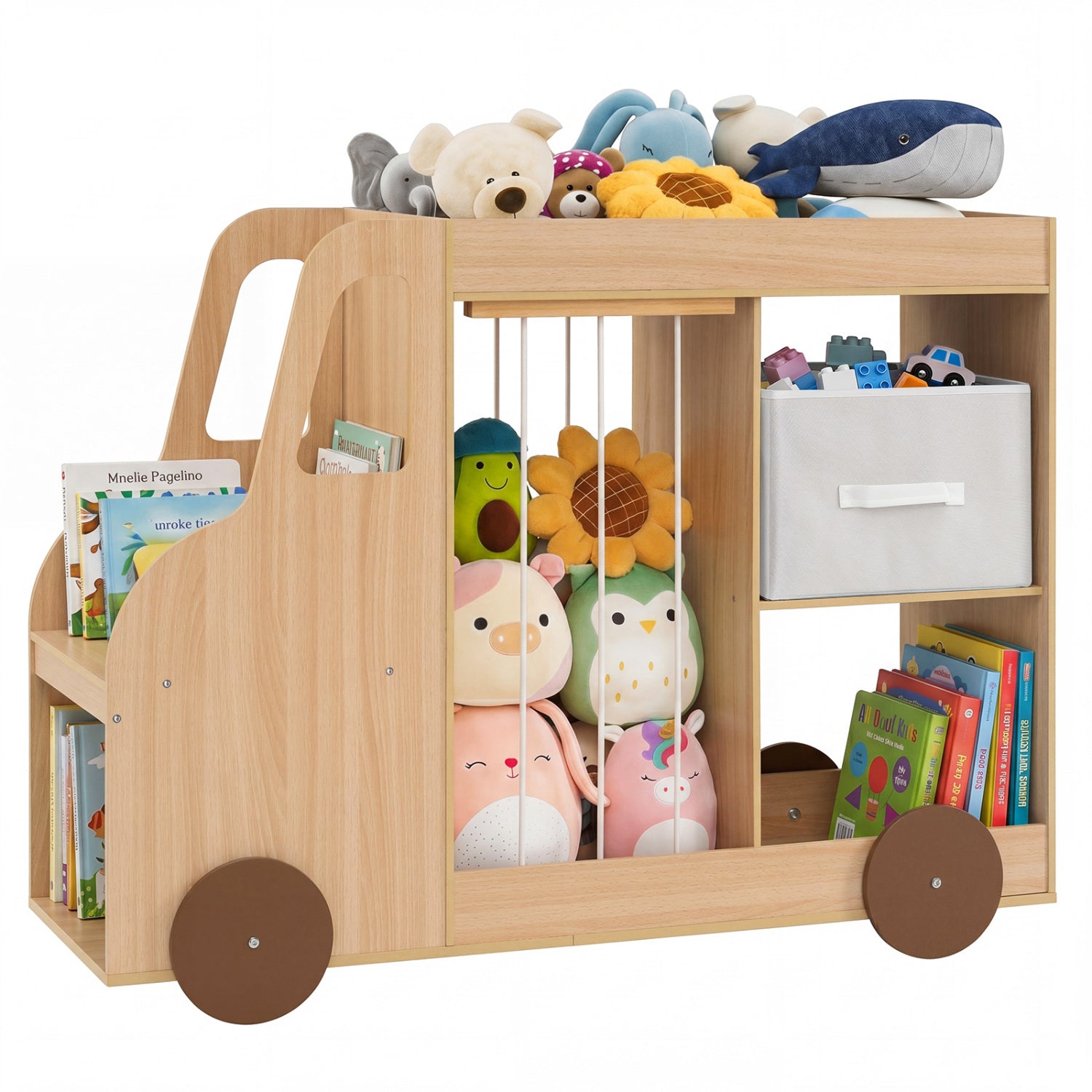 Kids Toy Storage Organizer with Wheels and Stuffed Animal Bin