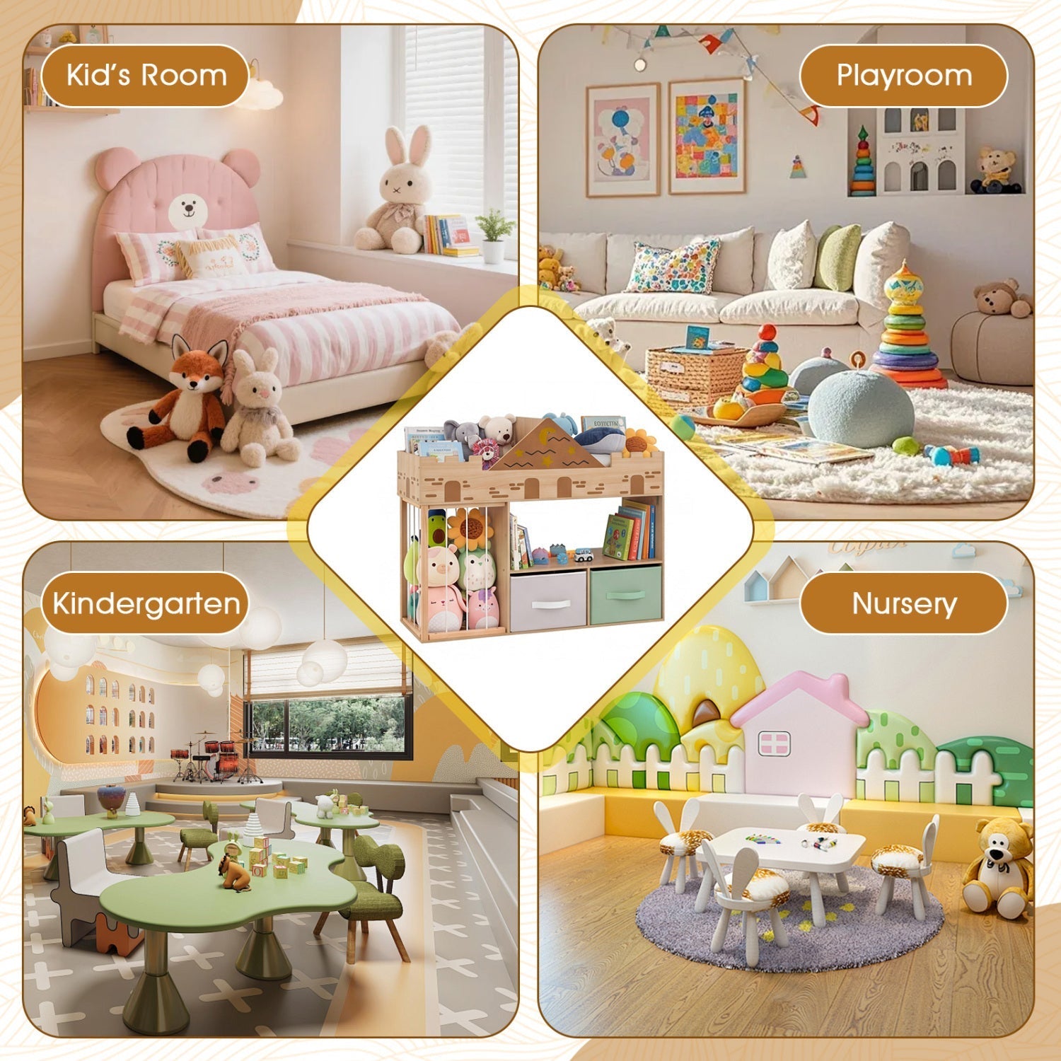 Kids Toy Storage Organizer with Stuffed Animal Holder