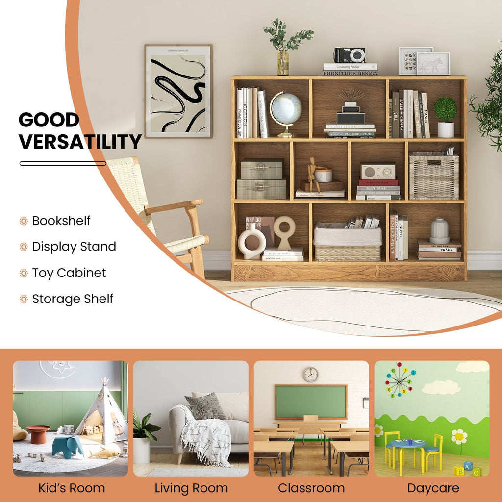 41 inches Wooden Toy Storage Organizer with 10 Cubes for Kids