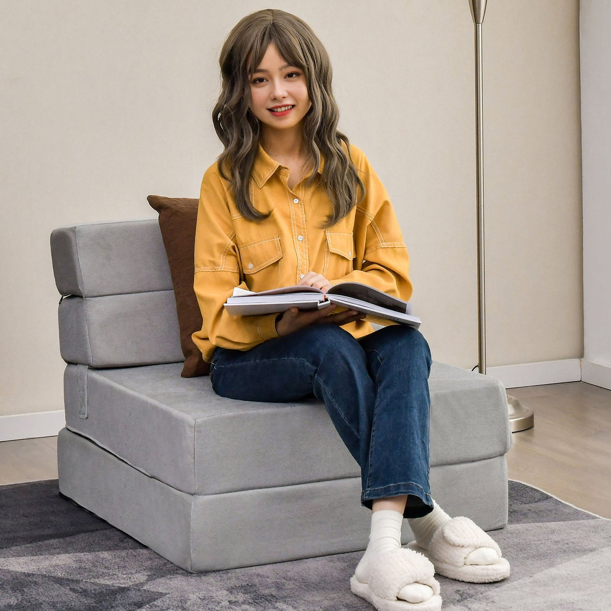 Tri-Fold Folding Chair Convertible Sleeper Bed
