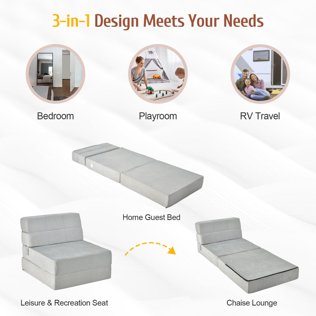 Tri-Fold Folding Chair Convertible Sleeper Bed
