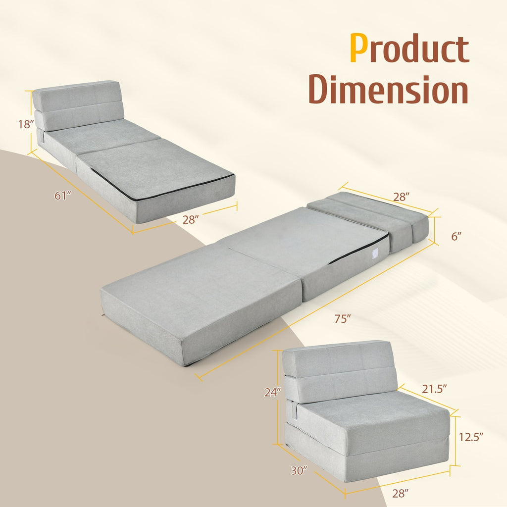 Tri-Fold Folding Chair Convertible Sleeper Bed