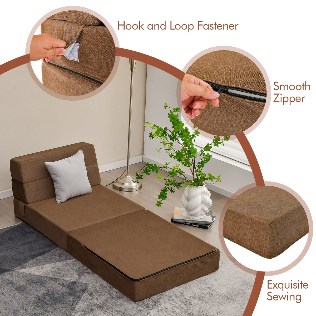 Tri-Fold Folding Chair Convertible Sleeper Bed