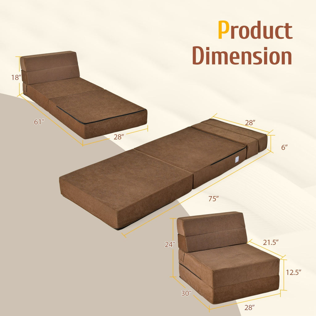 Tri-Fold Folding Chair Convertible Sleeper Bed
