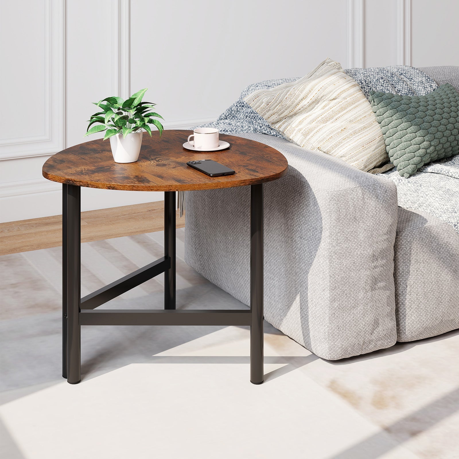Triangle Coffee Table Oval Coffee Table with Metal Legs Industrial Center Table