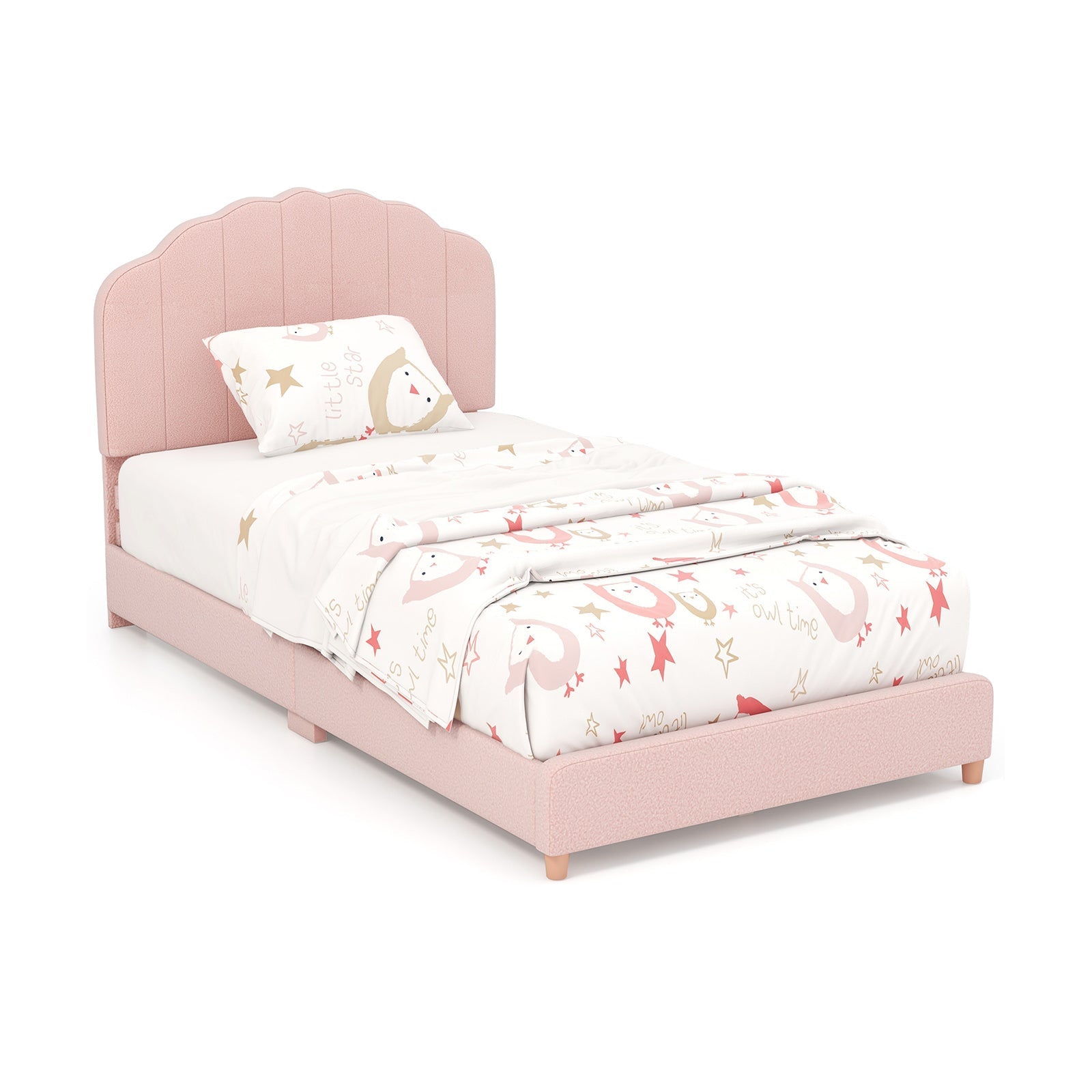 Twin Bed Frame with Height-Adjustable Headboard and Sturdy Wooden Slats