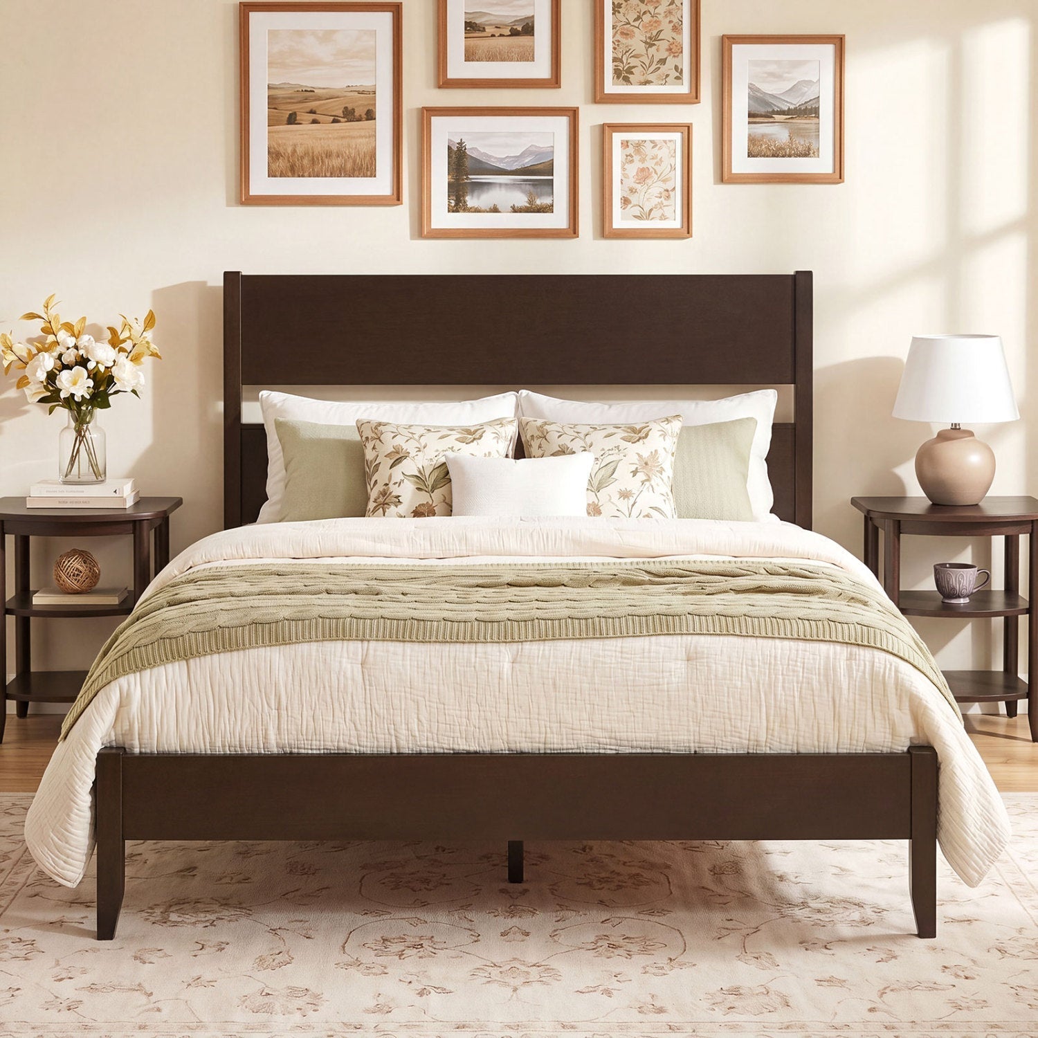 Full Bed Frame with Headboard and Solid Wood Legs