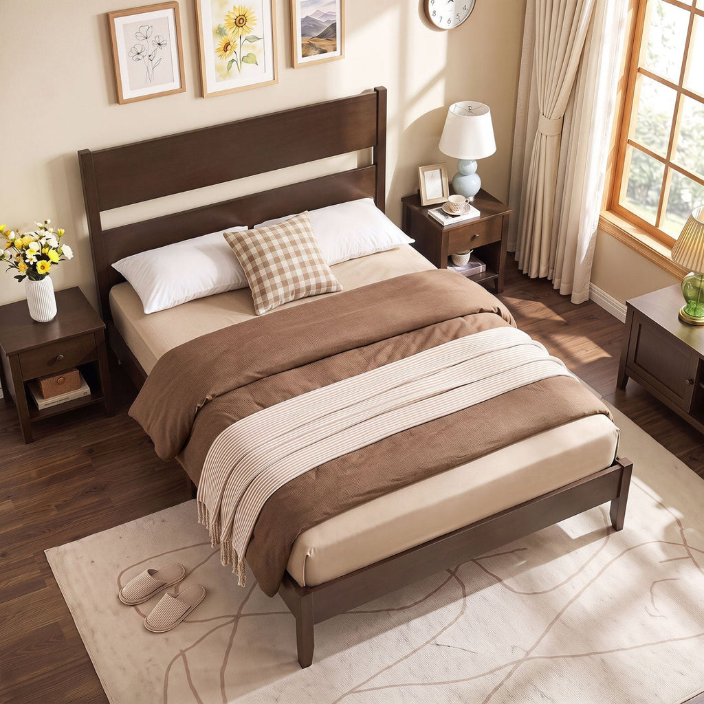 Full Bed Frame with Headboard and Solid Wood Legs