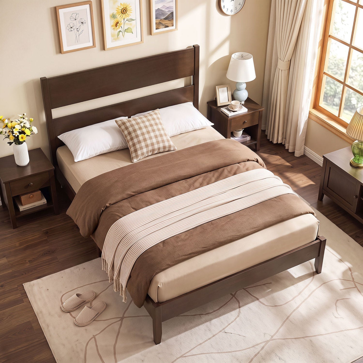 Full Bed Frame with Headboard and Solid Wood Legs