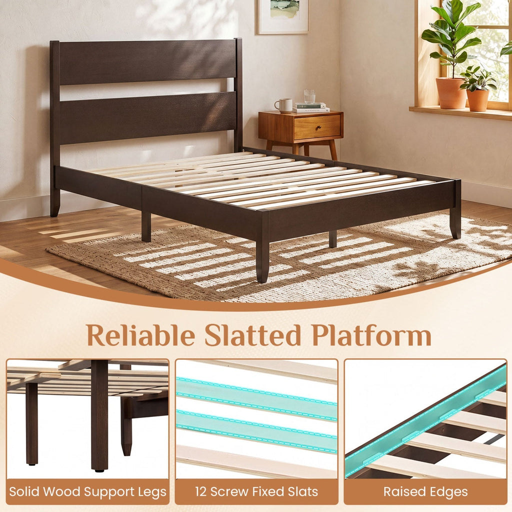 Full Bed Frame with Headboard and Solid Wood Legs
