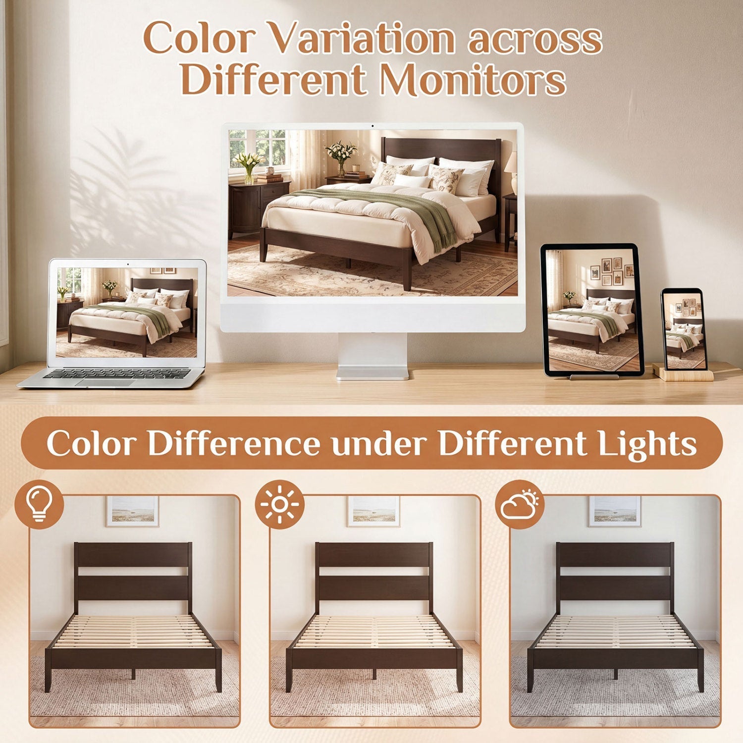 Full Bed Frame with Headboard and Solid Wood Legs