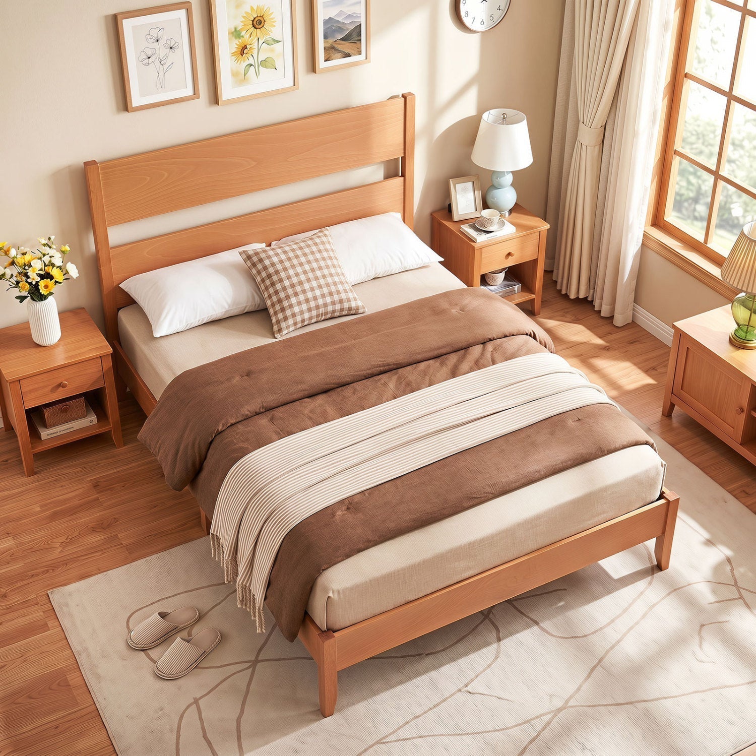 Full Bed Frame with Headboard and Solid Wood Legs