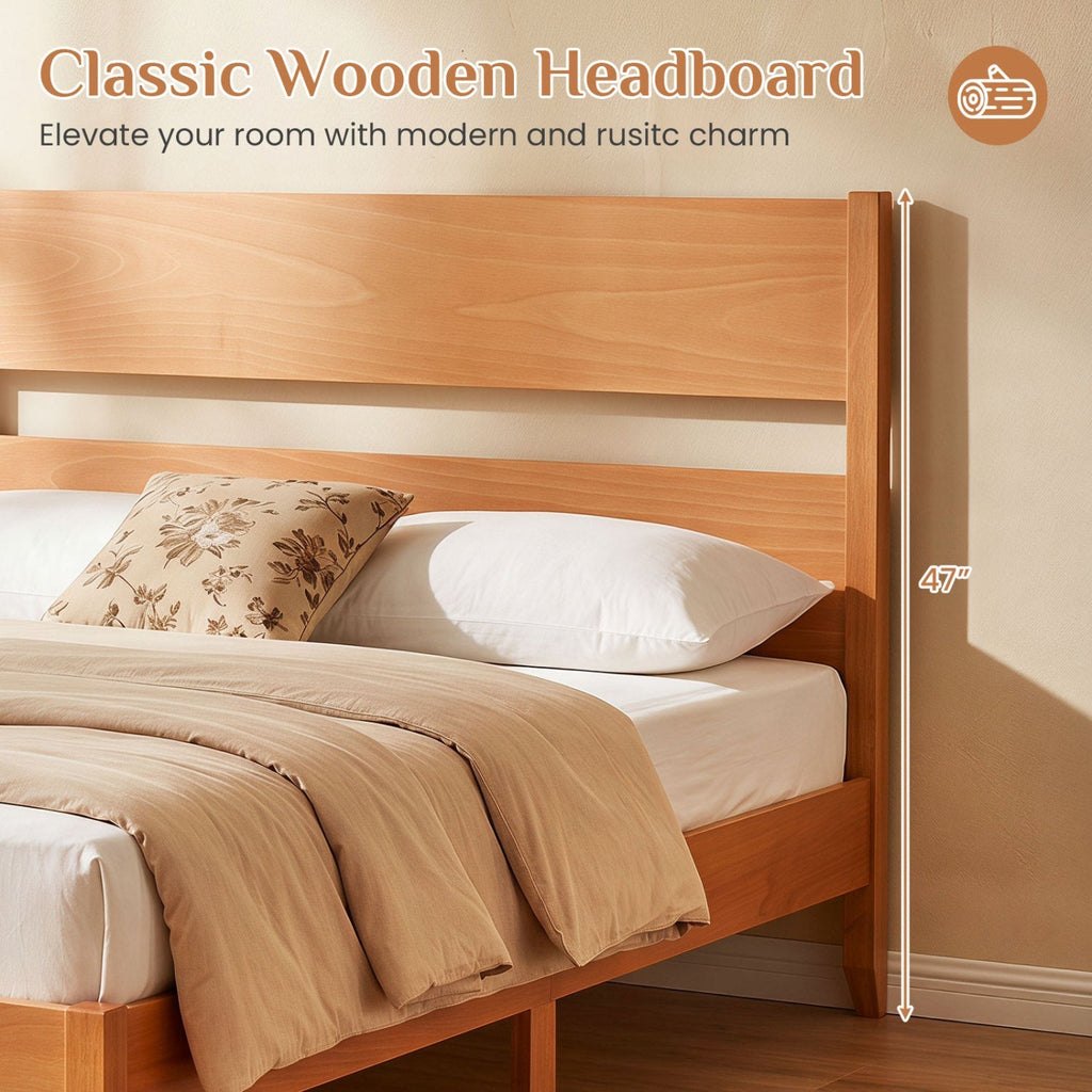 Full Bed Frame with Headboard and Solid Wood Legs