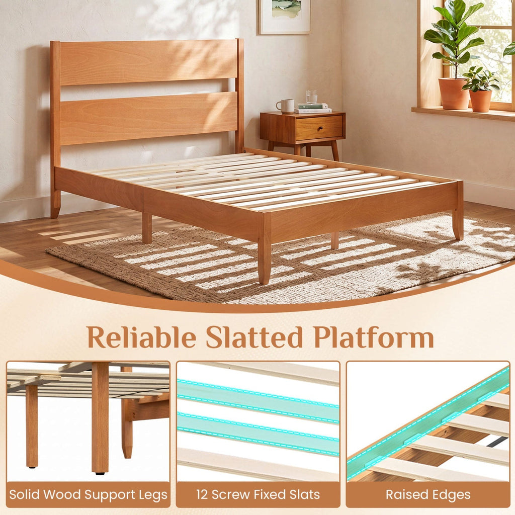 Full Bed Frame with Headboard and Solid Wood Legs