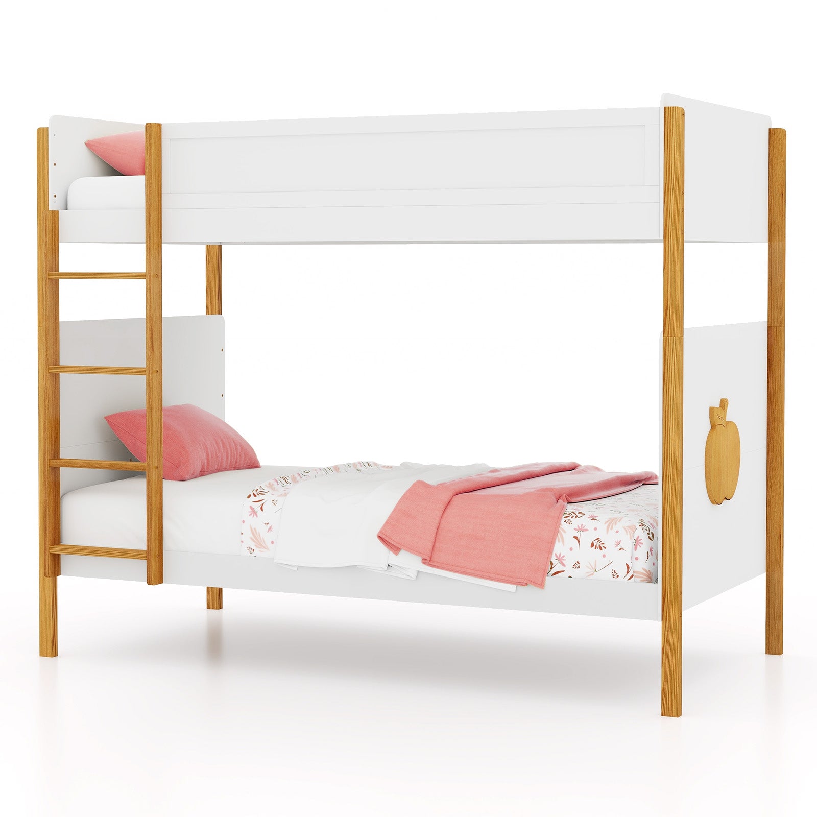 Twin Over Twin Bunk Bed with Integrated Ladder and Safety Guardrails-Twin Size