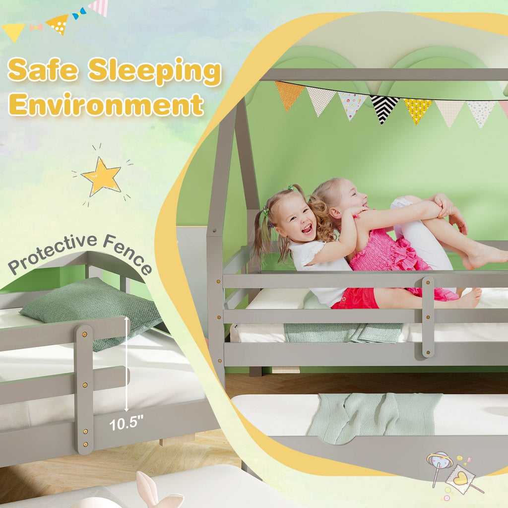Twin House Bed with Trundle and Fence Rail