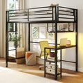 Twin Loft Bed with Desk LED Lights Charging Station Heavy-duty Metal Bed Frame with Guardrail