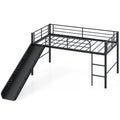 Twin Metal Loft Bed with Slide Safety Guardrails and Built-in Ladder