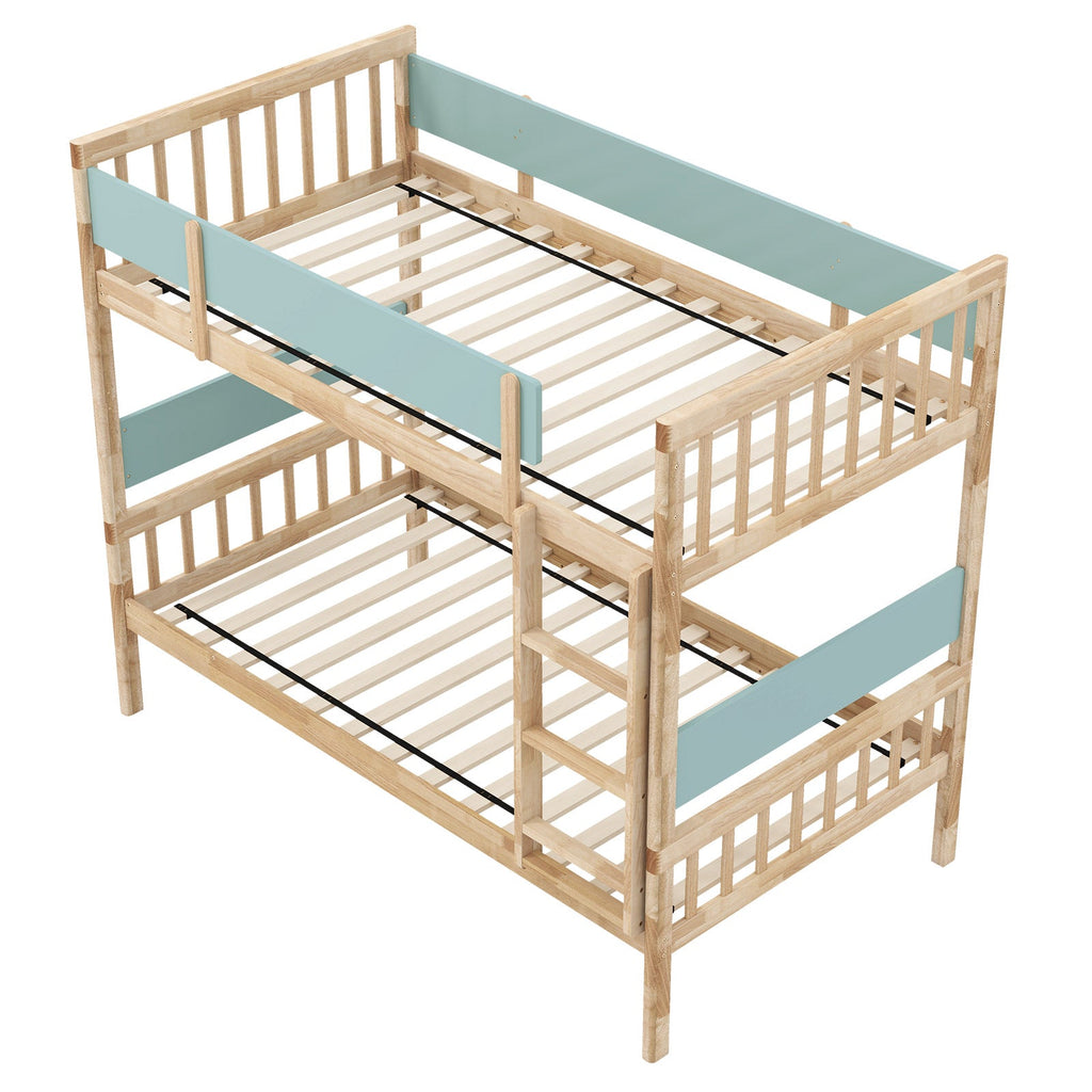 Twin Over Twin Bunk Bed with Ladder and Full-length Guardrails