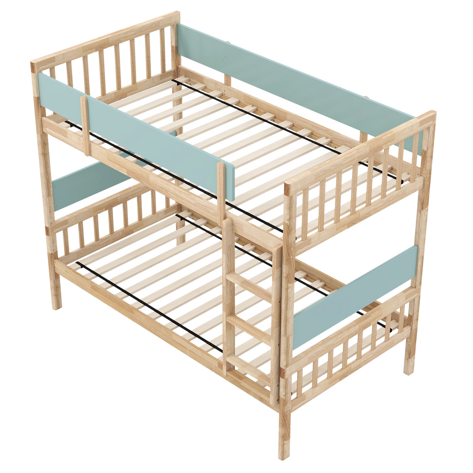 Twin Over Twin Bunk Bed with Ladder and Full-length Guardrails