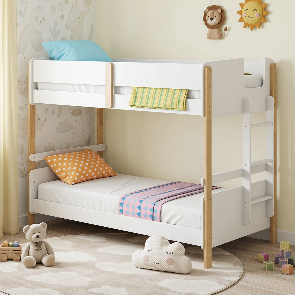 Twin Over Twin Bunk Bed with Convertible Design and Ladder