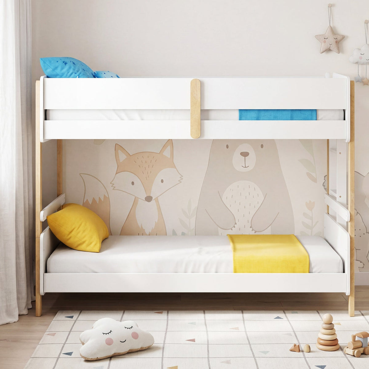 Twin Over Twin Bunk Bed with Convertible Design and Ladder