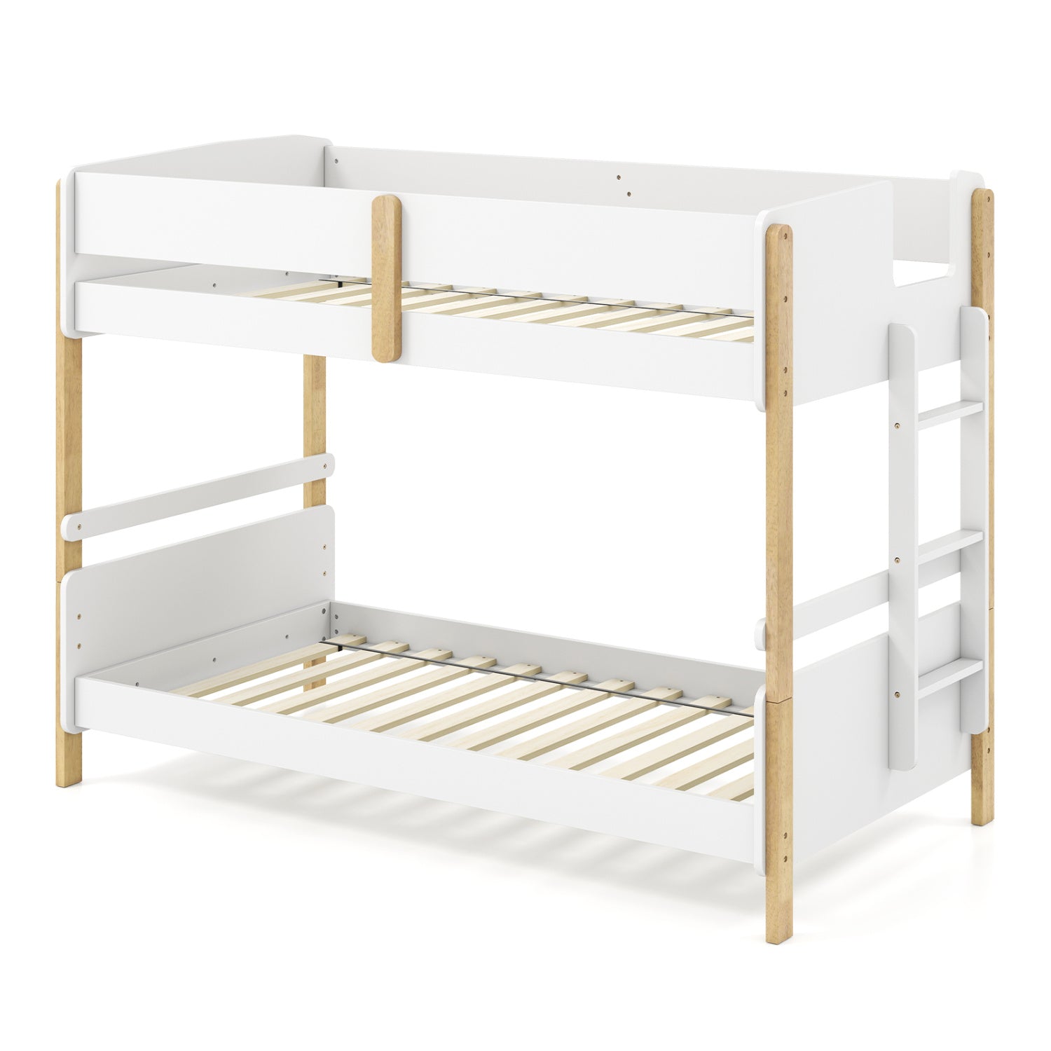 Twin Over Twin Bunk Bed with Convertible Design and Ladder
