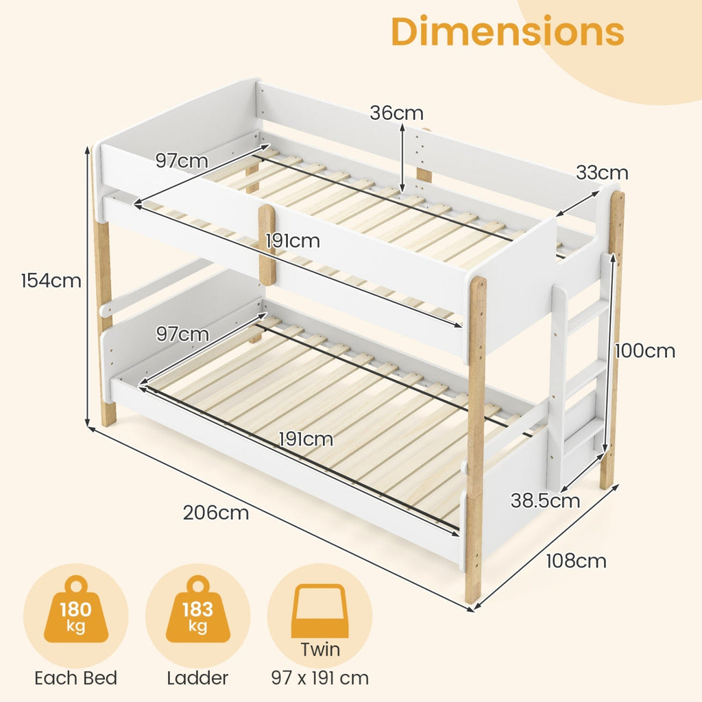 Twin Over Twin Bunk Bed with Convertible Design and Ladder
