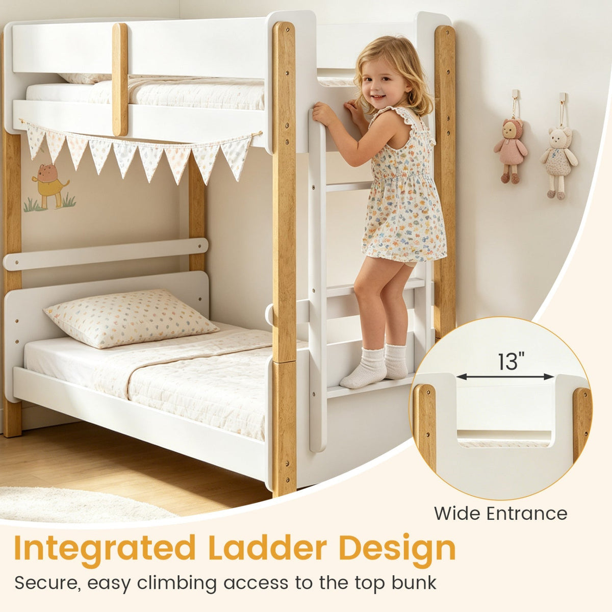 Twin Over Twin Bunk Bed with Convertible Design and Ladder