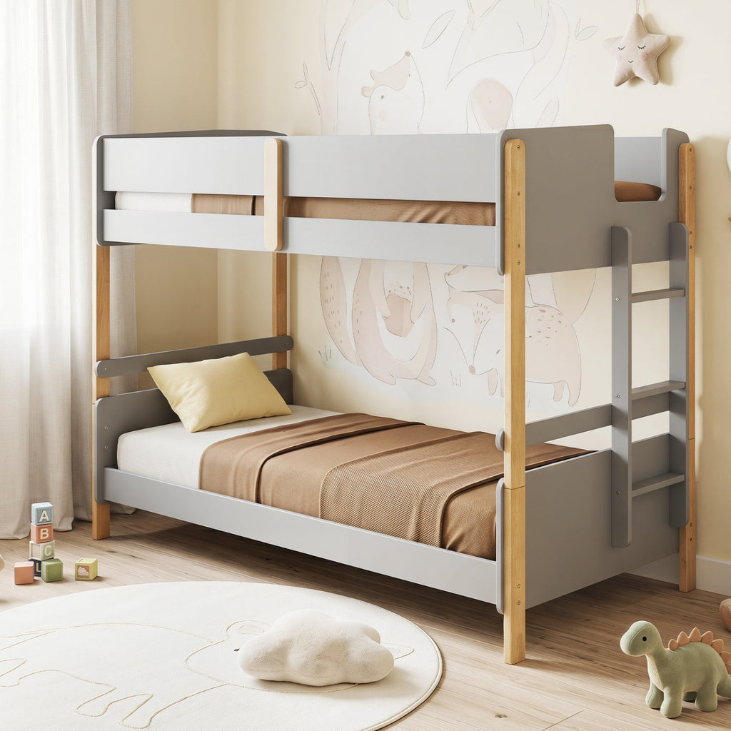 Twin Over Twin Bunk Bed with Convertible Design and Ladder