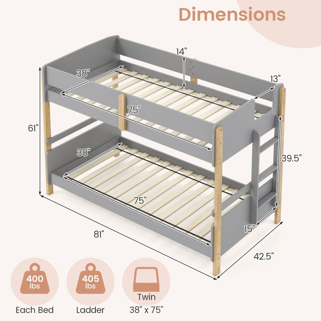 Twin Over Twin Bunk Bed with Convertible Design and Ladder