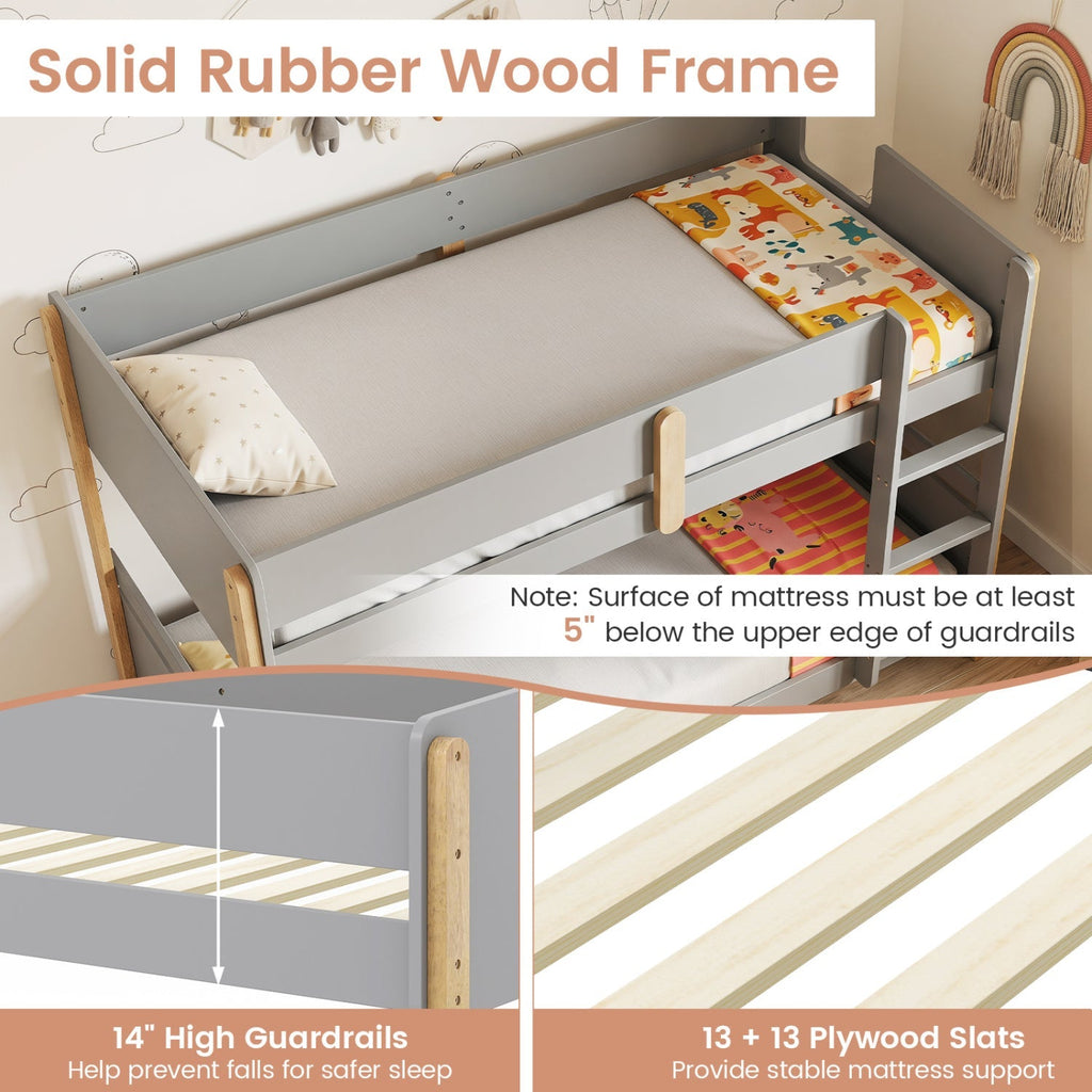 Twin Over Twin Bunk Bed with Convertible Design and Ladder