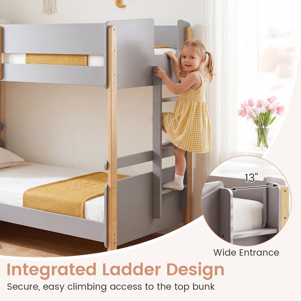 Twin Over Twin Bunk Bed with Convertible Design and Ladder